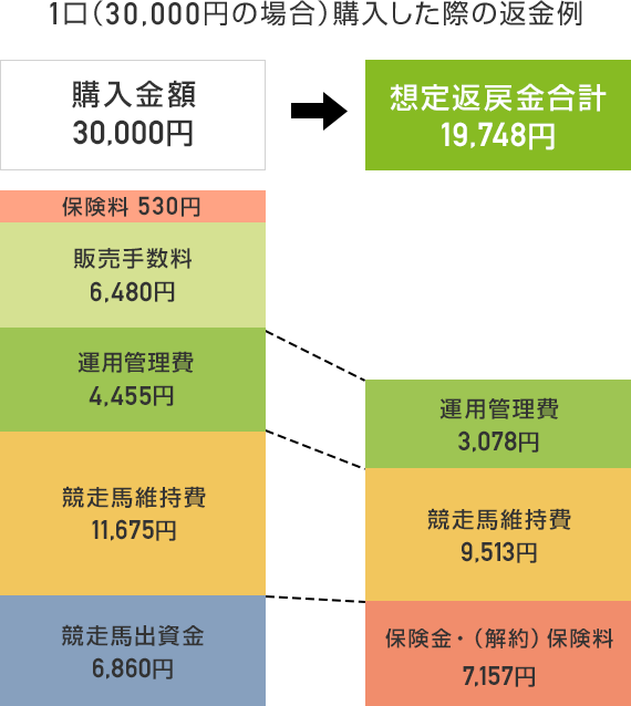 1口(30,000円の場合)購入した際の返金例
