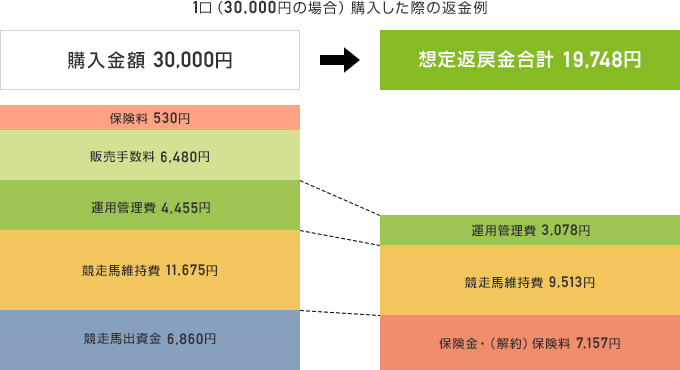1口(30,000円の場合)購入した際の返金例