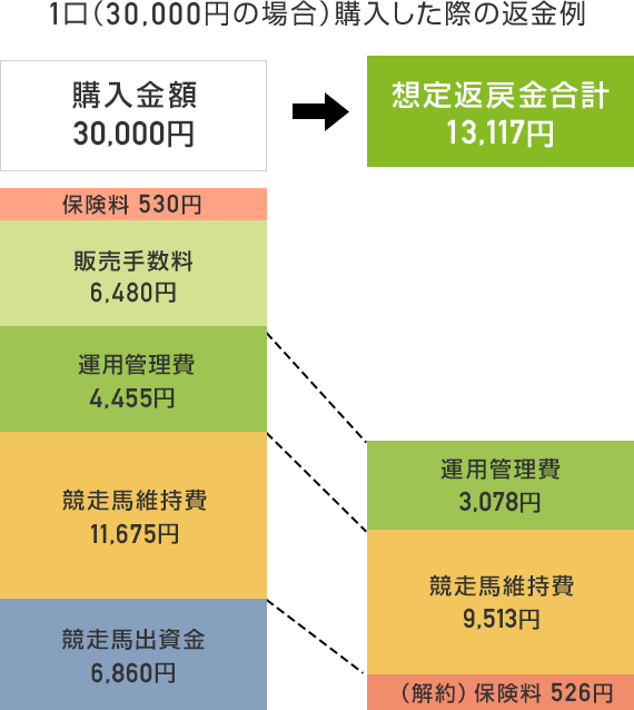 1口(30,000円の場合)購入した際の返金例