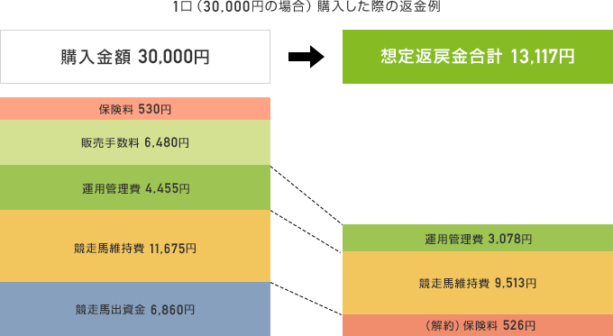 1口(30,000円の場合)購入した際の返金例