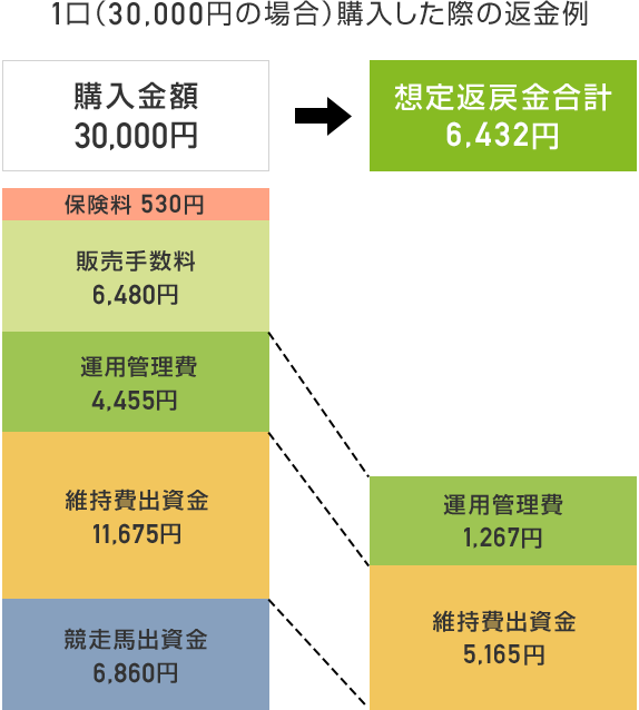 1口(30,000円の場合)購入した際の返金例