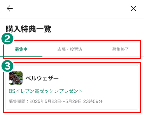 購入特典一覧画面